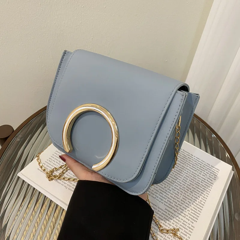 

Solid Color Little Square Bag Metal Ring Decorated Leather Shoulder Bag Handbags Lipstick Bag Satchels Side Bag for Women Purses