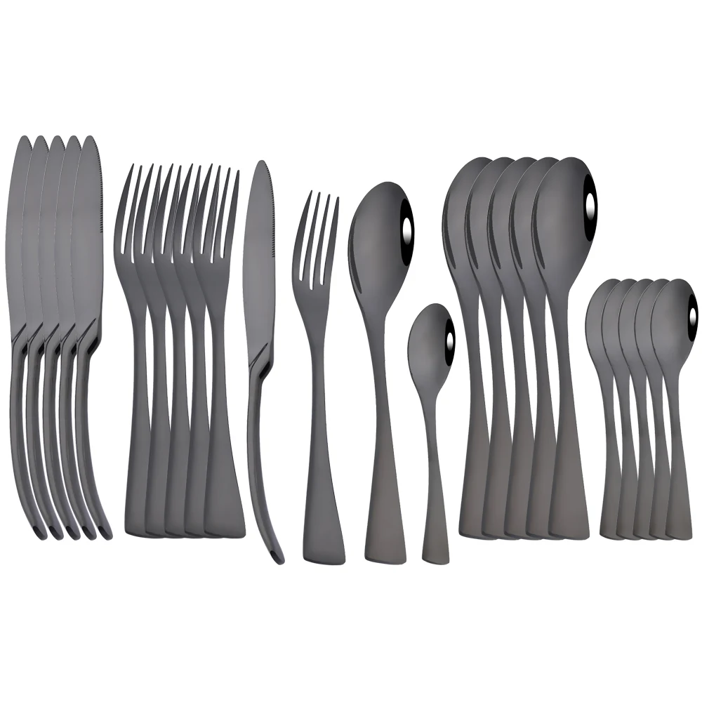 24Pcs Black Dinnerware Set Stainless Steel Cutlery Set Knife Forks Coffee Spoon Tableware Western Kitchen Flatware Drop Shipping
