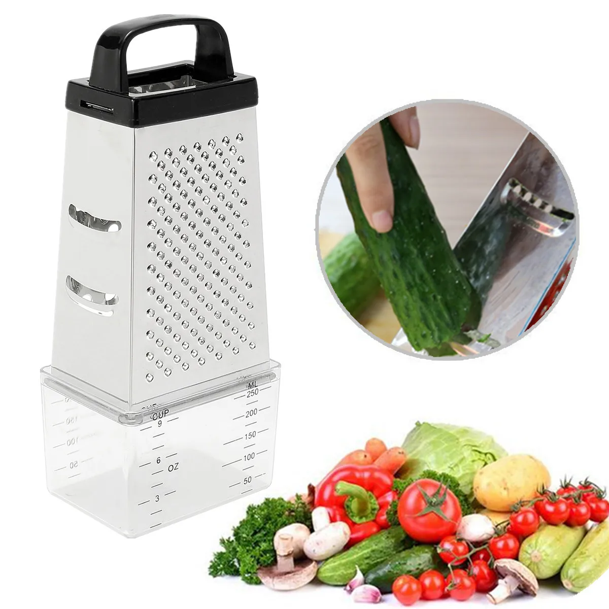

4 Sided Grater Cutter Vegetables Grinding Slicer Chopper Garlic Presser Stainless Steel Cooking Helper Kitchen Gadgets