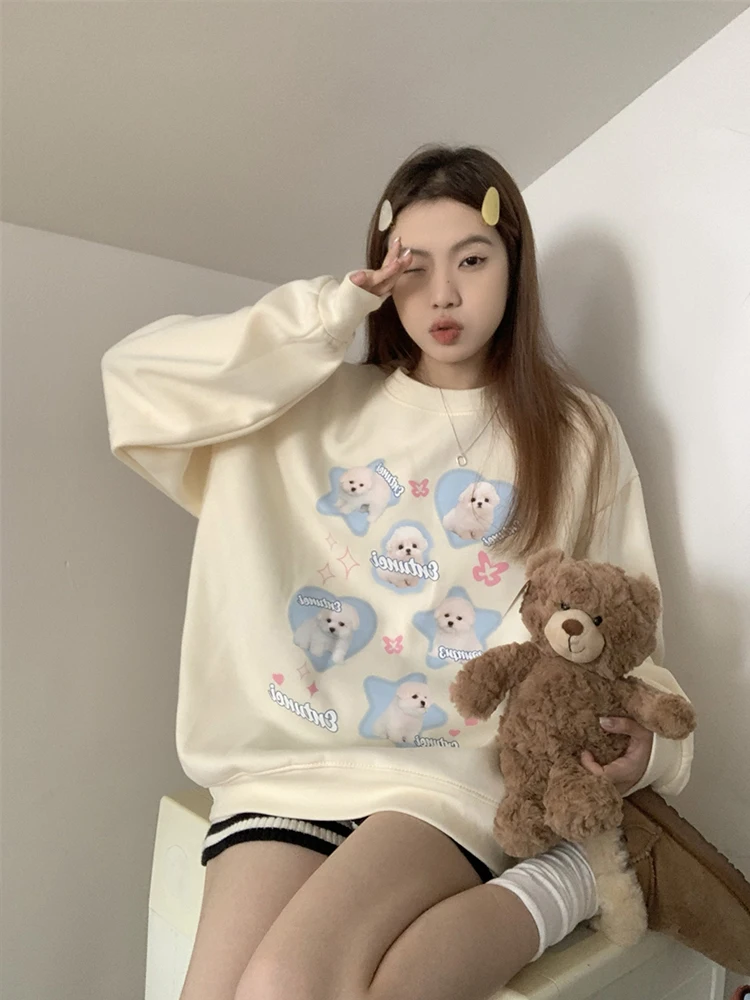 

Women's Sweatshirts Japanese Harajuku Ulzzang Vintage Casual Cartoon Letter Loose Sweatshirt Female Korean Clothing For Women