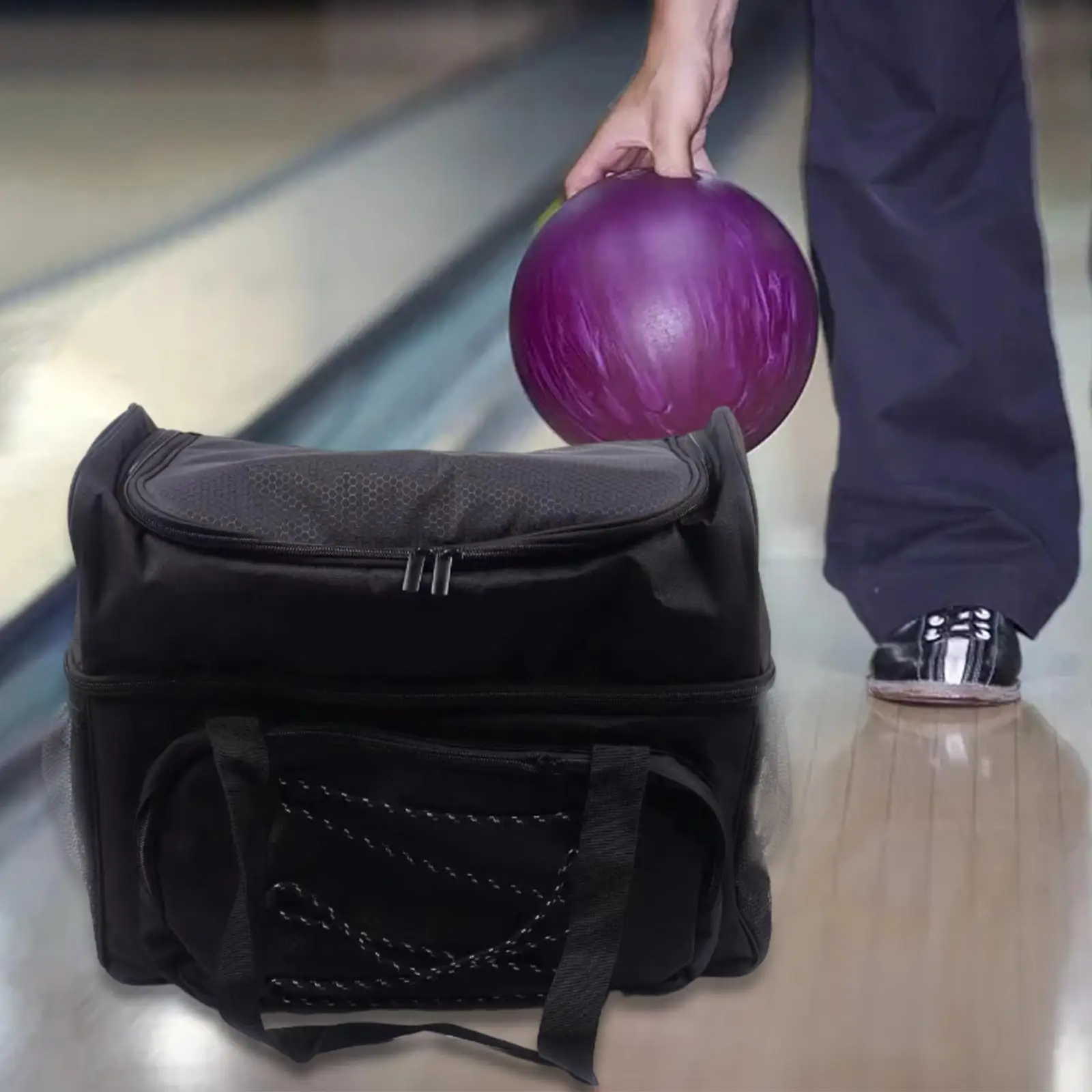 Handbag Storage Pocket Nylon Durable Bowling Tote Bag Carrier Fits Bowling Shoes Up To Mens Size 16