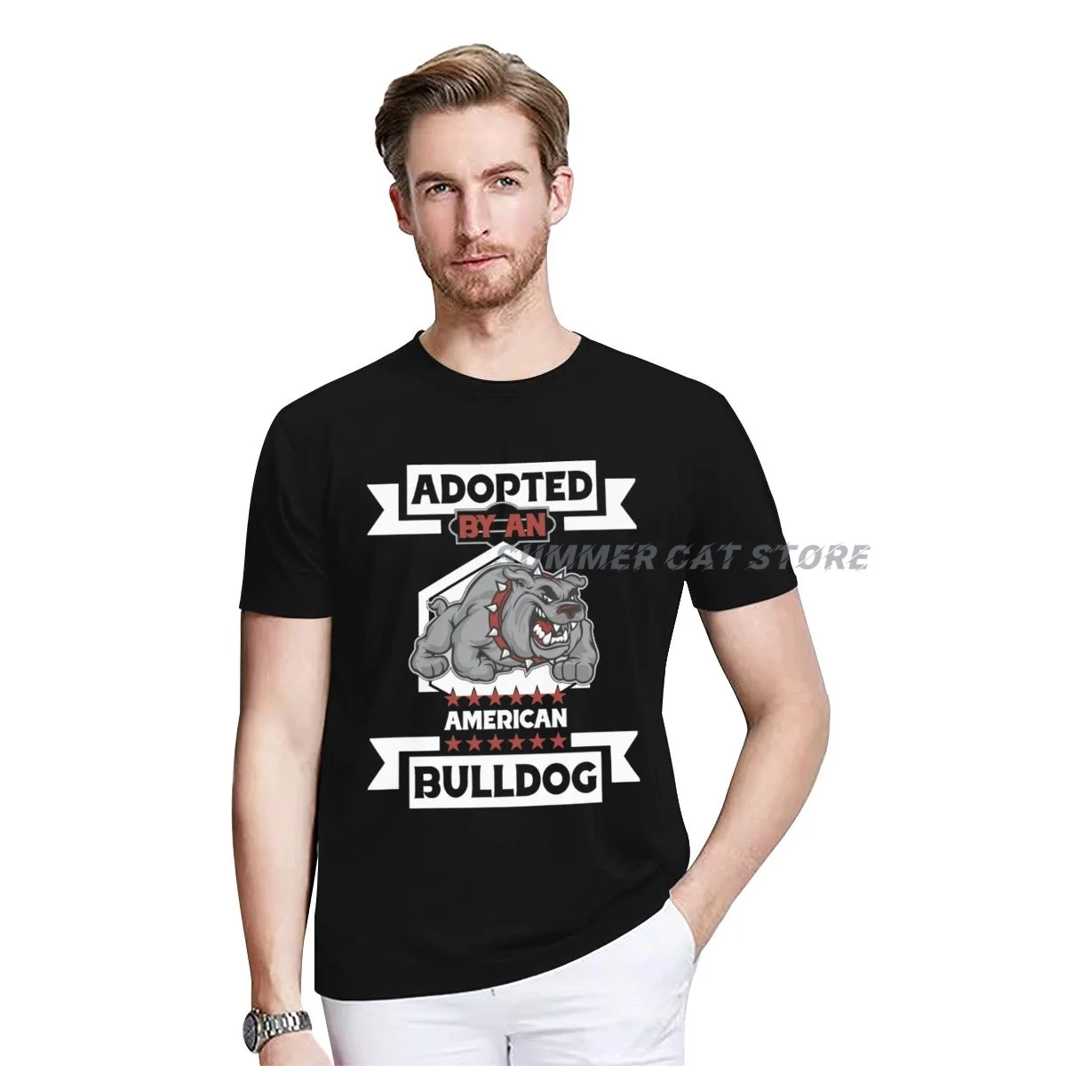 

Men Women T-shirt Summer Cotton Adopted By An American Bulldog O-neck Short-sleeved Couple Casual T-shirt