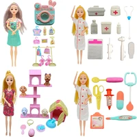 kieka miniature items 30cm nurse doll with accessories dog set washing set mini dollhouse for barbie princess toys for girl doll