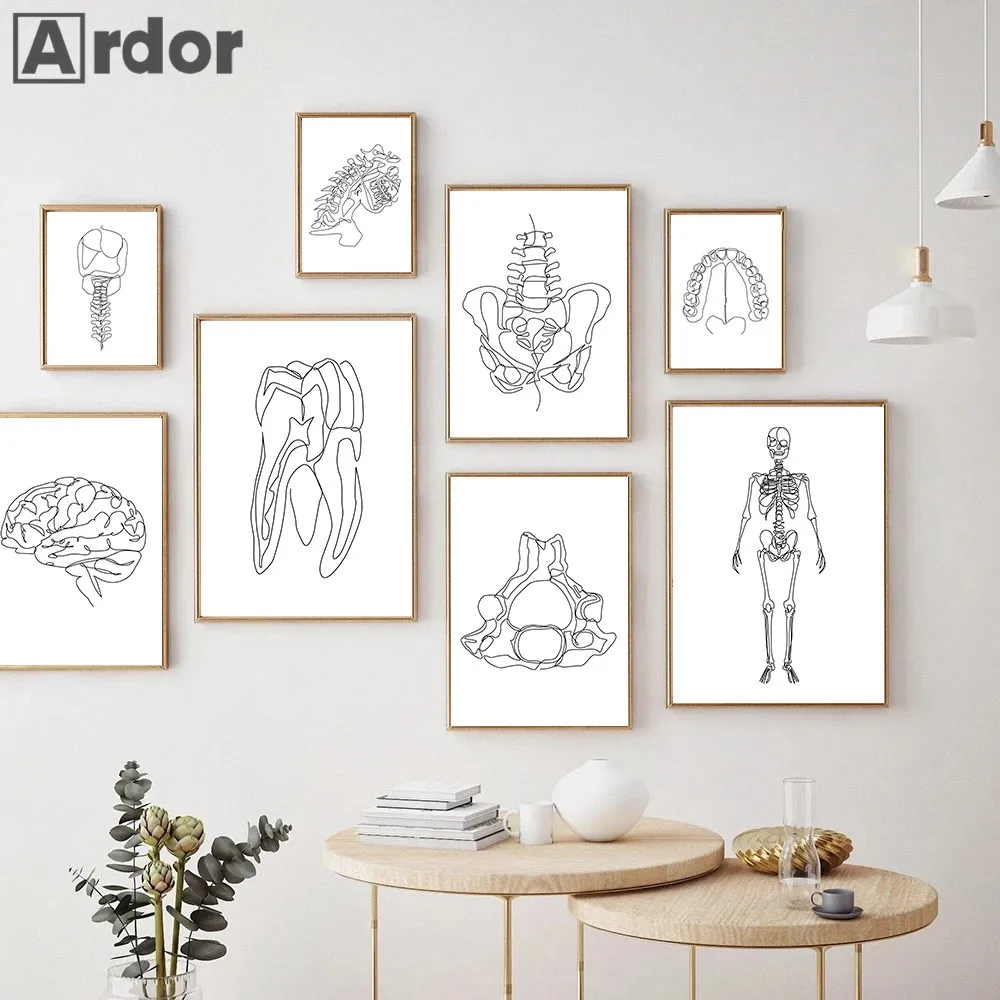 

Abstract Brain Skeleton Posters Canvas Painting Tooth Wall Art Human Anatomy Print Medicine Wall Pictures Clinic Office Decor