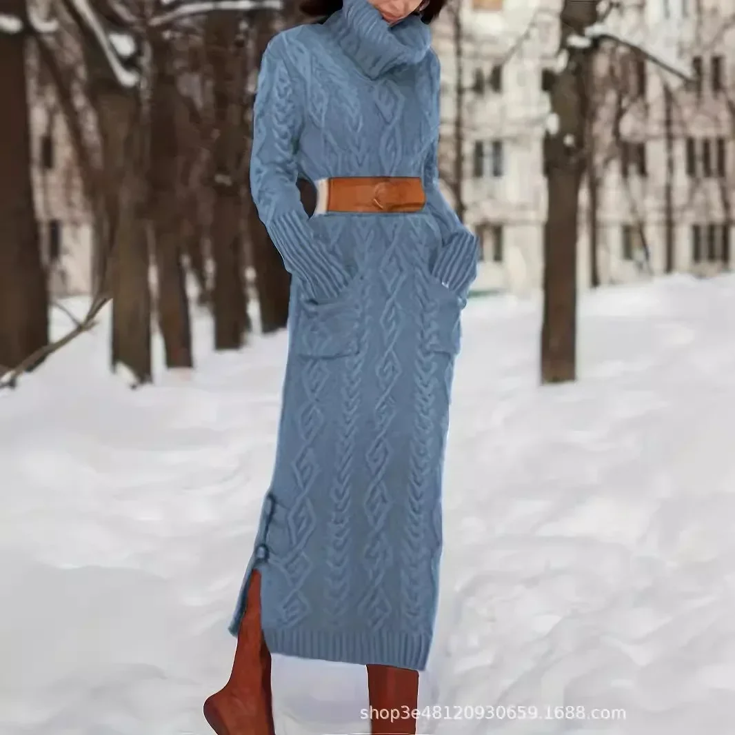 2024 осенне-зимнее новое женское облегающее платье с высоким воротником в Европе и