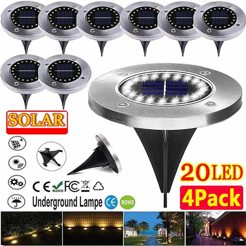 

20LED Solar Power Disk Light Outdoor Garden Underground Deck Spotlight Buried Led Lamp Decoration