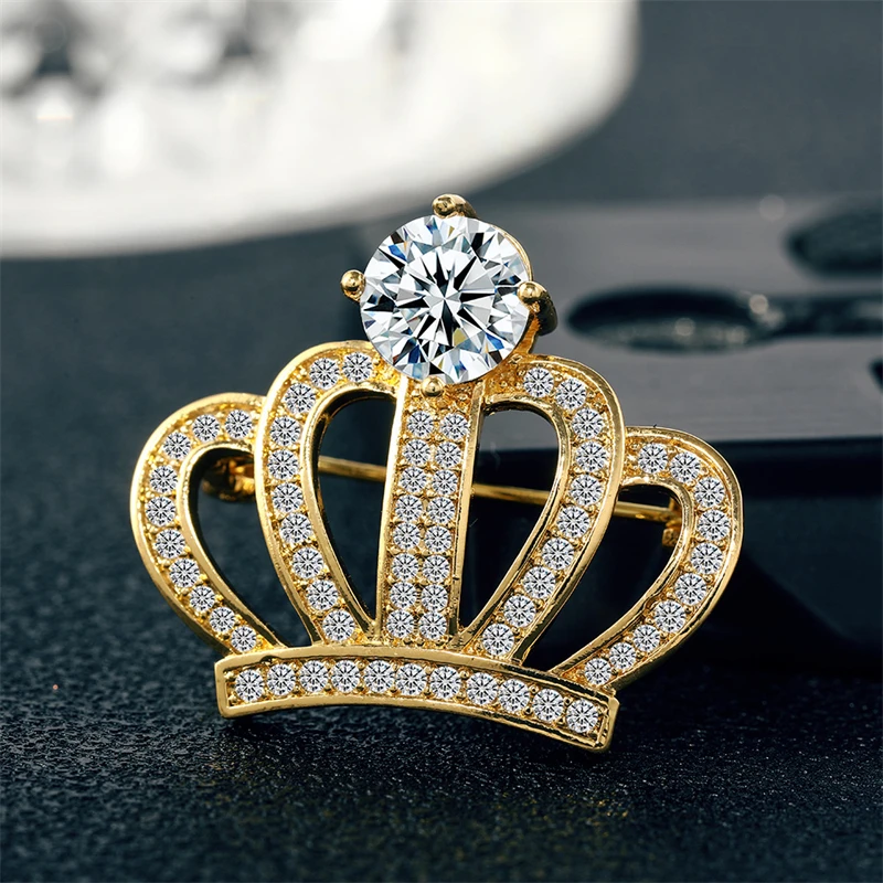New Elegant Accessories Niche High-grade Zircon Crown Brooch Suit Queen Pin Evening Dress Accessories
