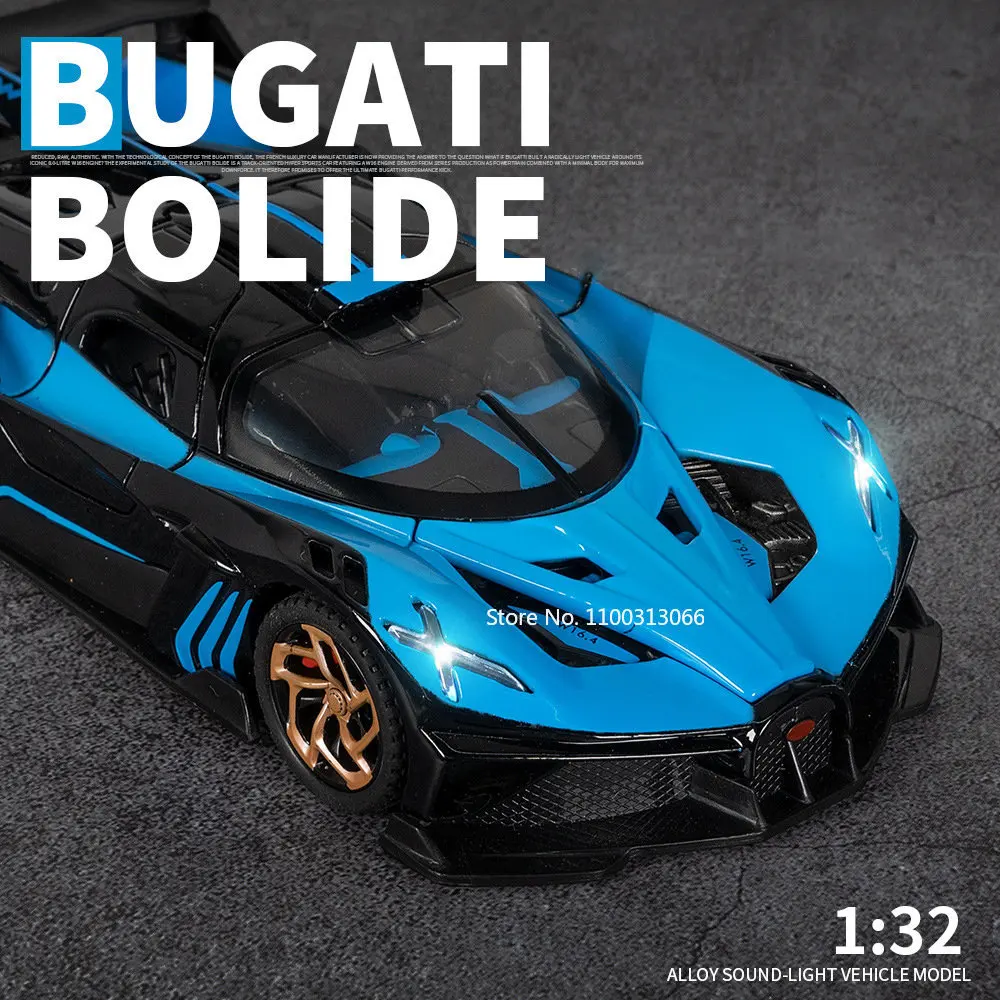 

Модель спортивного автомобиля Bugatti Bolide в масштабе 1:32, Литые и металлические игрушечные автомобили, модель автомобиля со звуком, искусственная игрушка для мальчика, украшение в подарок