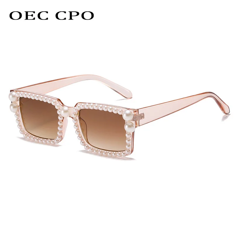 

OEC CPO Fashion Pearl Rectangle Sunglasses Women Brand Punk Sun Glasses Female Vintage UV400 Shades Goggles Square Eyewear