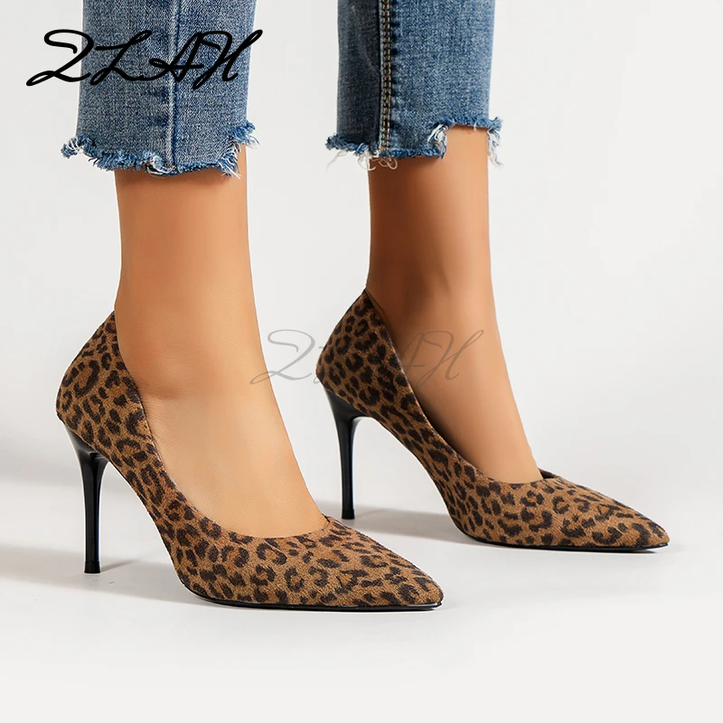 Leopard Shoes new Womans Heels Pumps High Nude Thin Heels Wedding Shoes Party Womans Shoes Classic Pumps Big Size 34-42