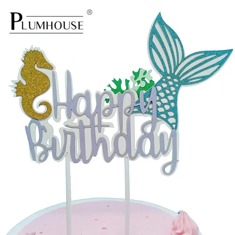 

Glitter Mermaid Tail SeahorseStarfish Cake Topper Girl Birthday Party Decoration Mermaid Cupcake Supplies Baby Shower Decor