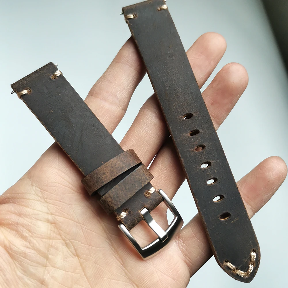 

Genuine Leather Watch Band 18 19 20 21 22mm Retro Brown Crazy Horse Calfskin Leather Watch straps vintage Watch belt Bracelet