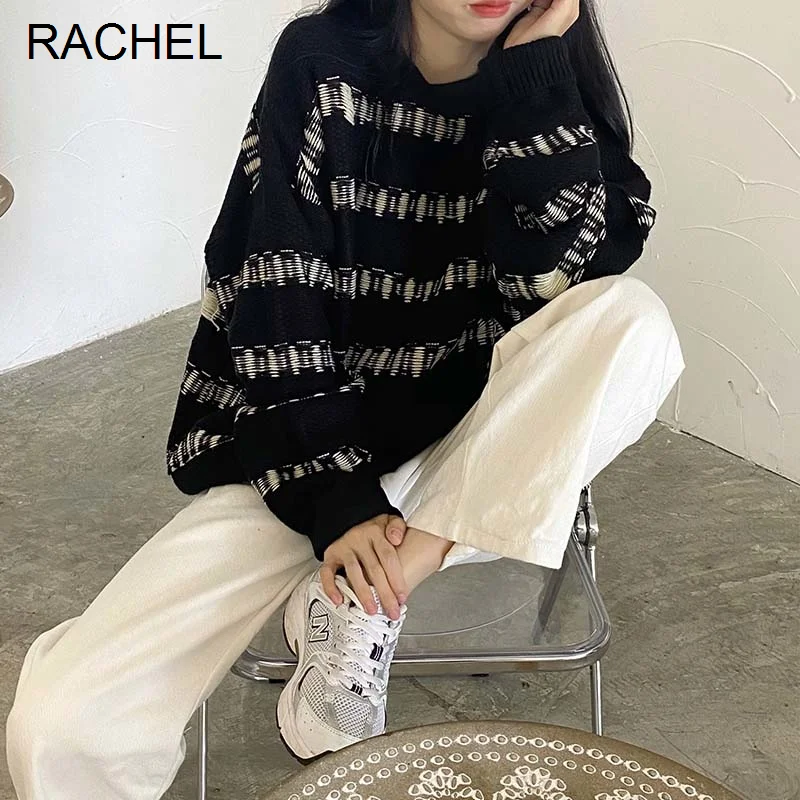 

Sweater Coat Women's 2021 Autumn Winter Chic Korean Loose Lazy Wind Stripe Outer Knitted Top Rac