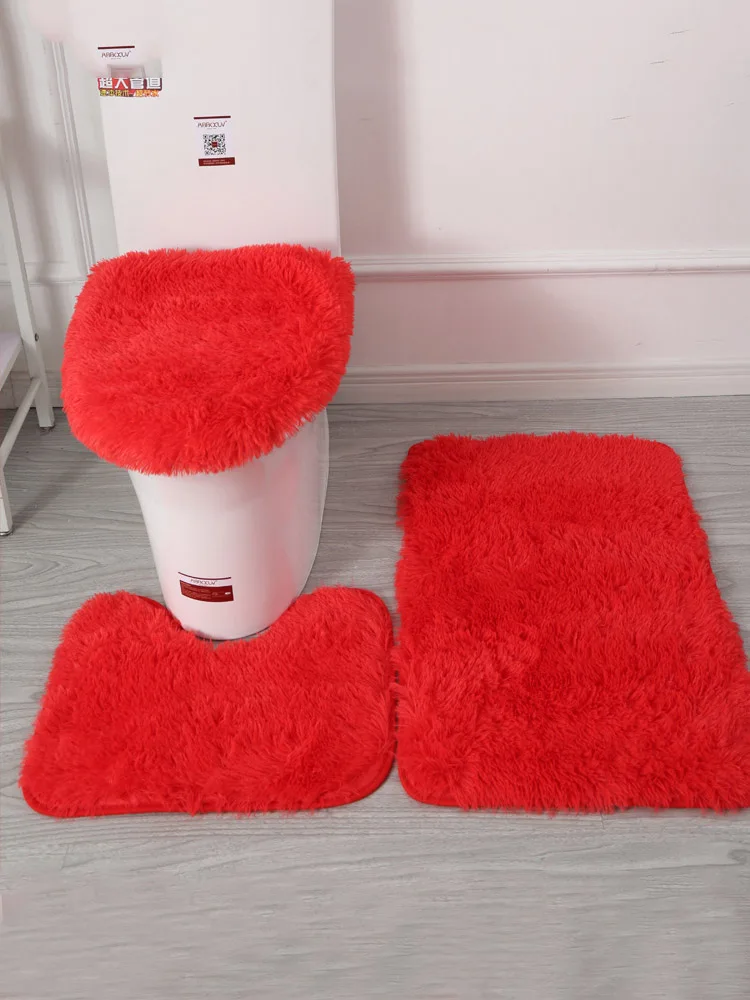 

Set of 3 Bathroom Bath Mat Set Toilet Soft Non Slip 2PCS Bath Mat Bathroom Rug Shower Carpets Set Toilet Lid Cover Floor Mats