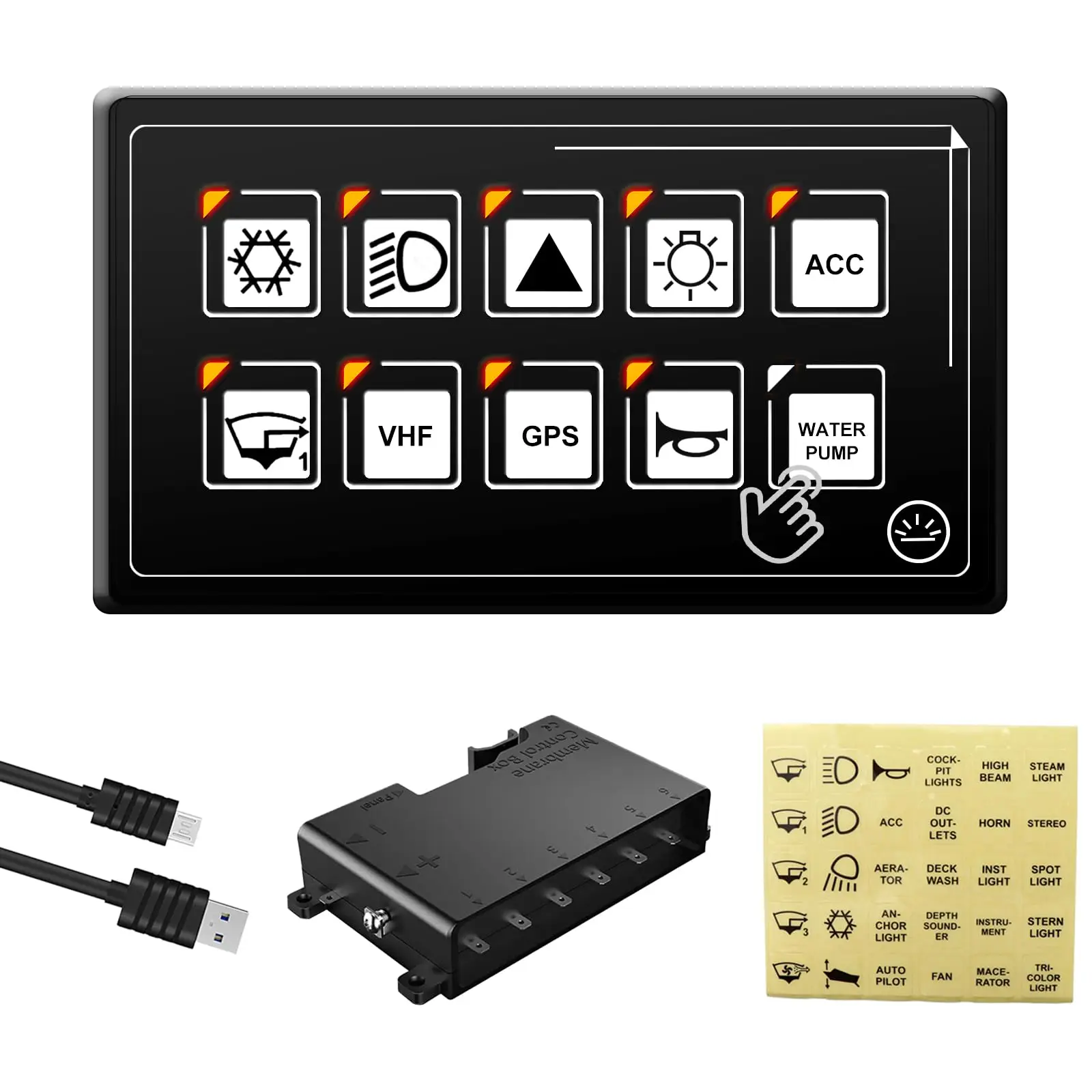 

Панель мембранного переключателя управления 6P/10P с управлением через приложение Bluetooth и водонепроницаемой светодиодной подсветкой IP67 для автомобиля, лодки, автофургона