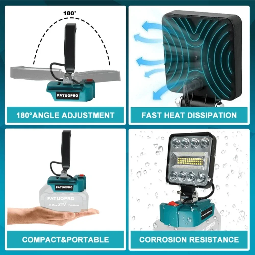 PATUOPRO 180° ° Беспроводные ручные светодиодные рабочие фонари 53 светодиодов