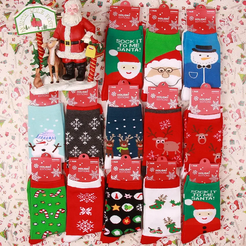 

Рождественские Зимние теплые хлопковые милые высокие длинные носки с принтом Санта-Клаус Лось подарок для женщин теплые короткие чулки до щиколотки
