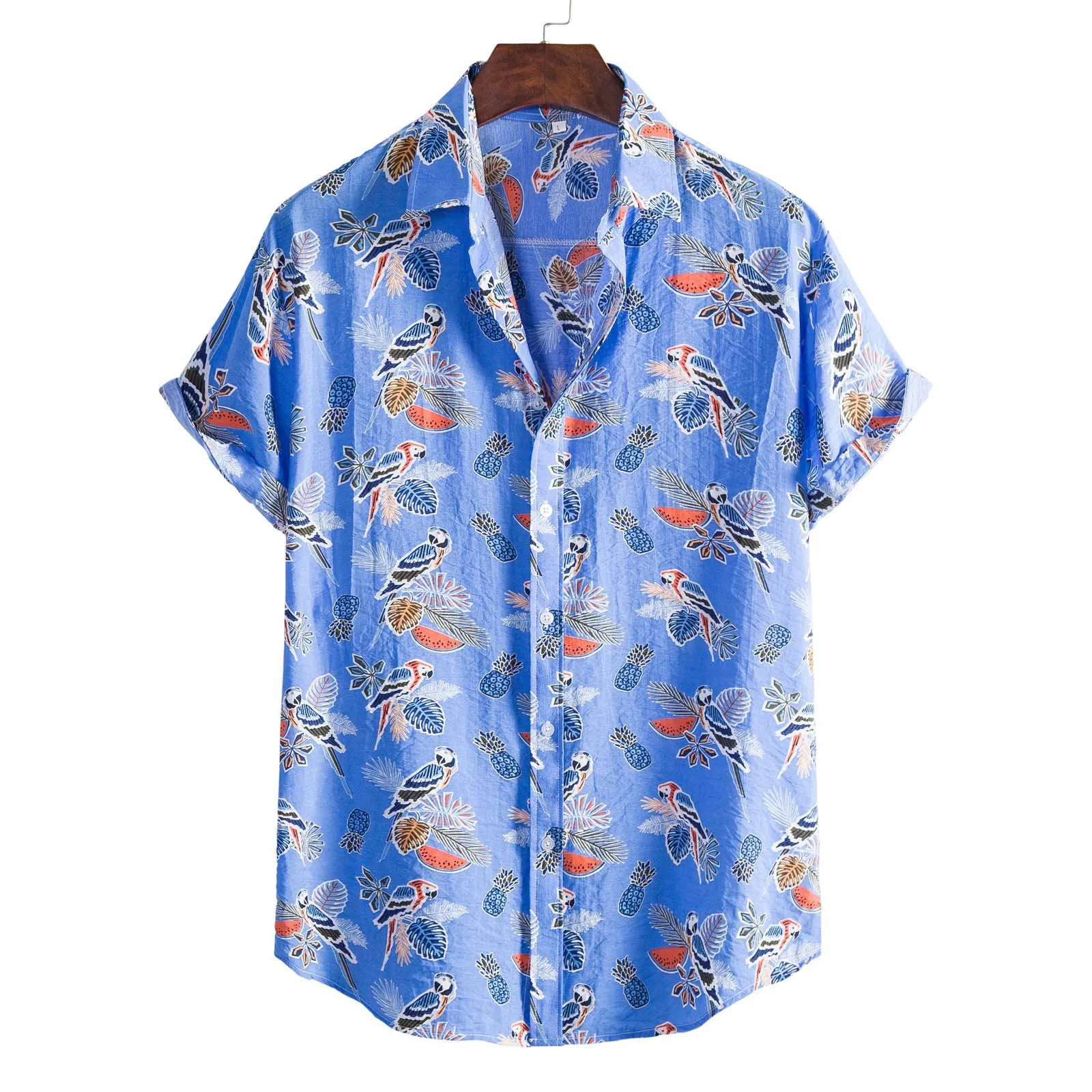 

Рубашка мужская приталенная с принтом, короткий пляжный топ с рукавами, Повседневная летняя блузка, весна-лето