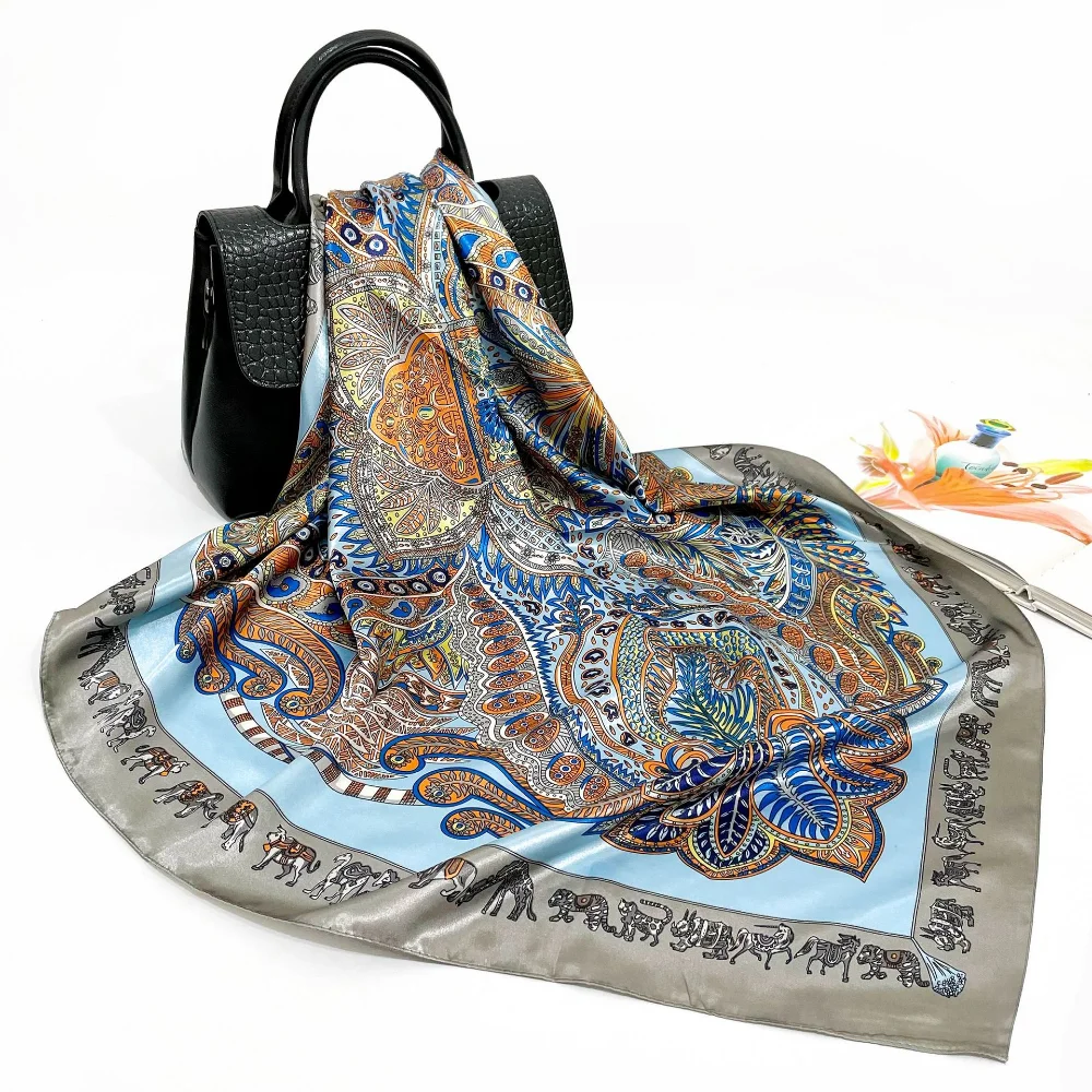 

Квадратные шали, палантины, бандана, головной платок, Женский хиджаб, шарф с принтом, Шелковый Атласный шейный платок, шарфы с красивой повяз...