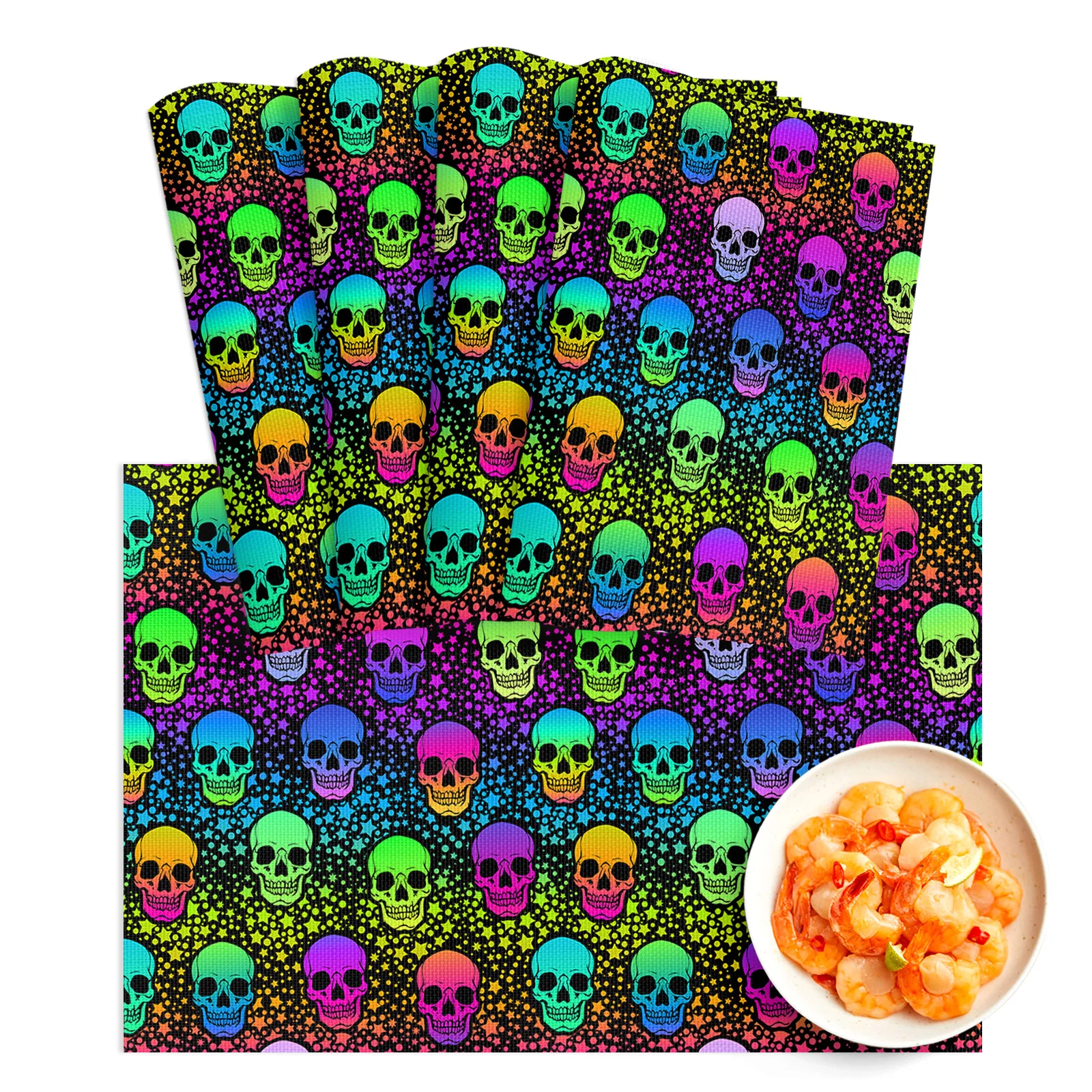 

4/6Pcs Table Mat Rainbow Colored Skull Stars Bowl Pad Coaster Set PVC Dining Table Placemats Home Decoration Kitchen Accessories