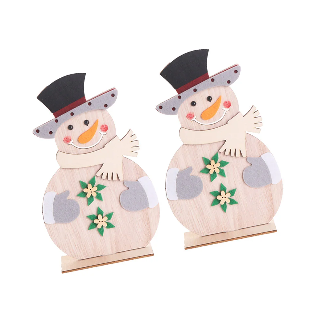 

2pcs Wooden Snowman Decorative Christmas Adornment Craft for Home Gift