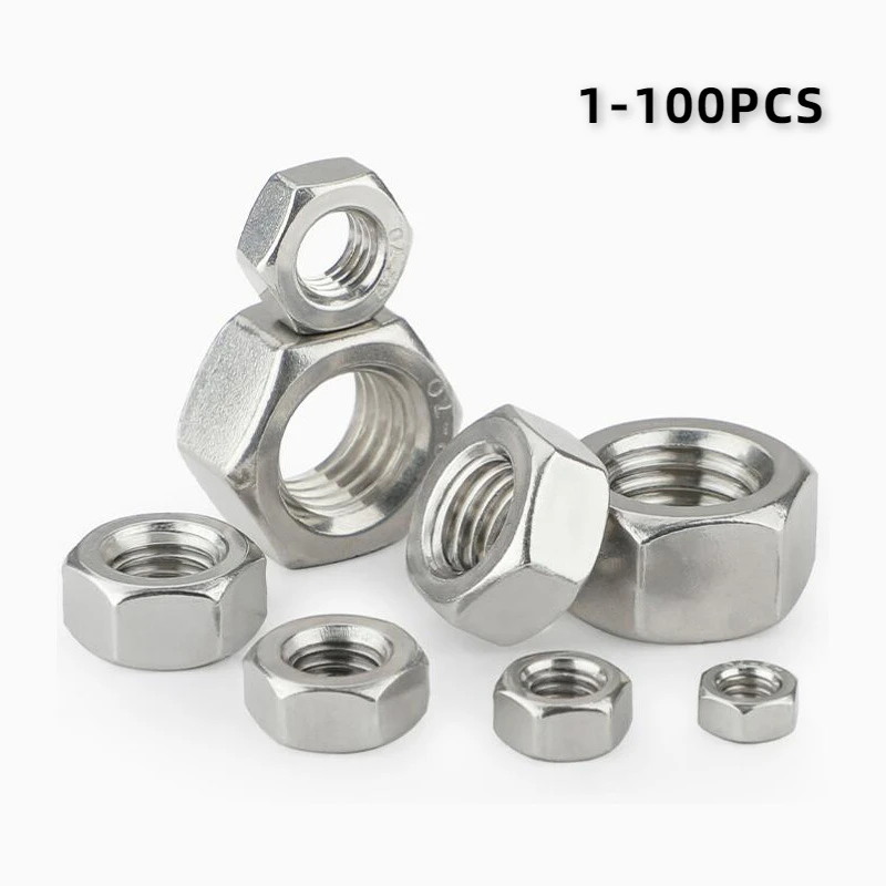

1-100PCS 201 Stainless Steel Hexagon Nuts Bolts Nuts Nuts Complete Set M3 M4 M5 M6 M8 M10 M12 M14 M16 M18 M20-M30