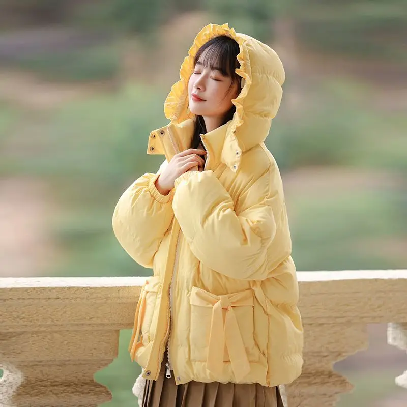 New Coat Women Winter Puffer Jacket Snow Clothes Parkas Super Hot Coats Cotton Jackets Warmth Korean Fashion Bow Lace Loose