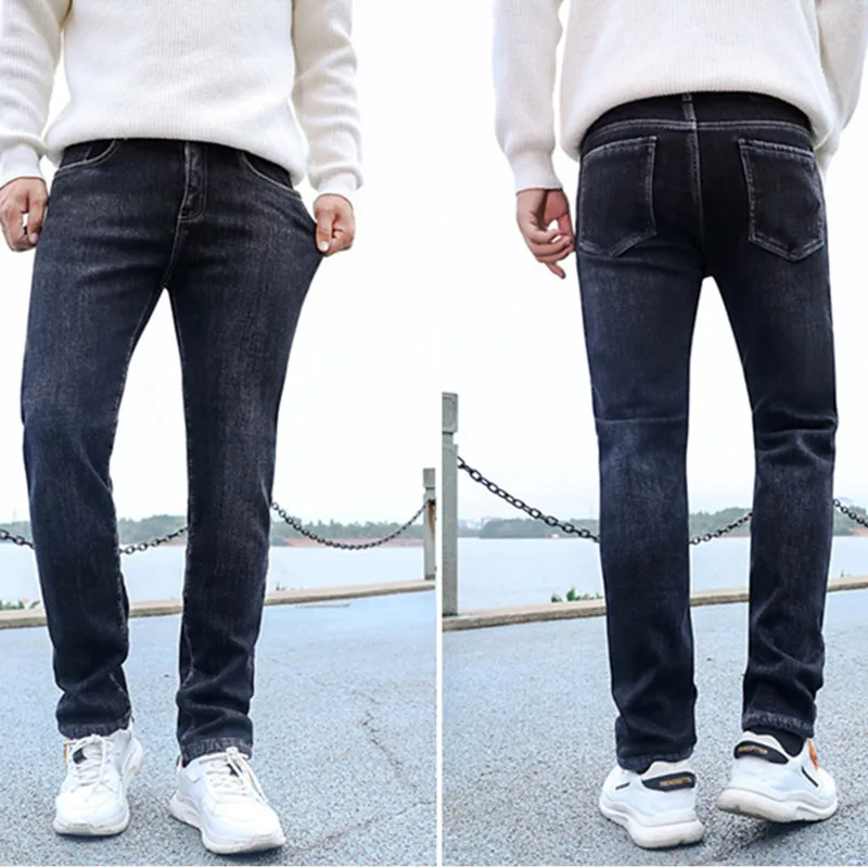 Мужские джинсы большого размера синие облегающие эластичные штаны из джинсовой