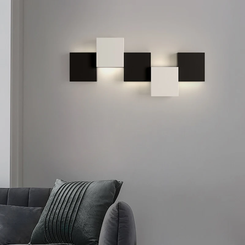 Living Room Wall Lamp Led Modern Minimalist Bedroom Bed Wall Light Black And White Square Home Decoration 2