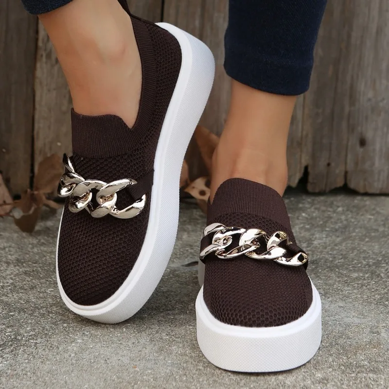 

Women Shoes 2023 New Casual Shoes Women Metal Chain Loafers Fashion Sneakers Flats Women Platform Plus Size 43 Zapatillas Muje