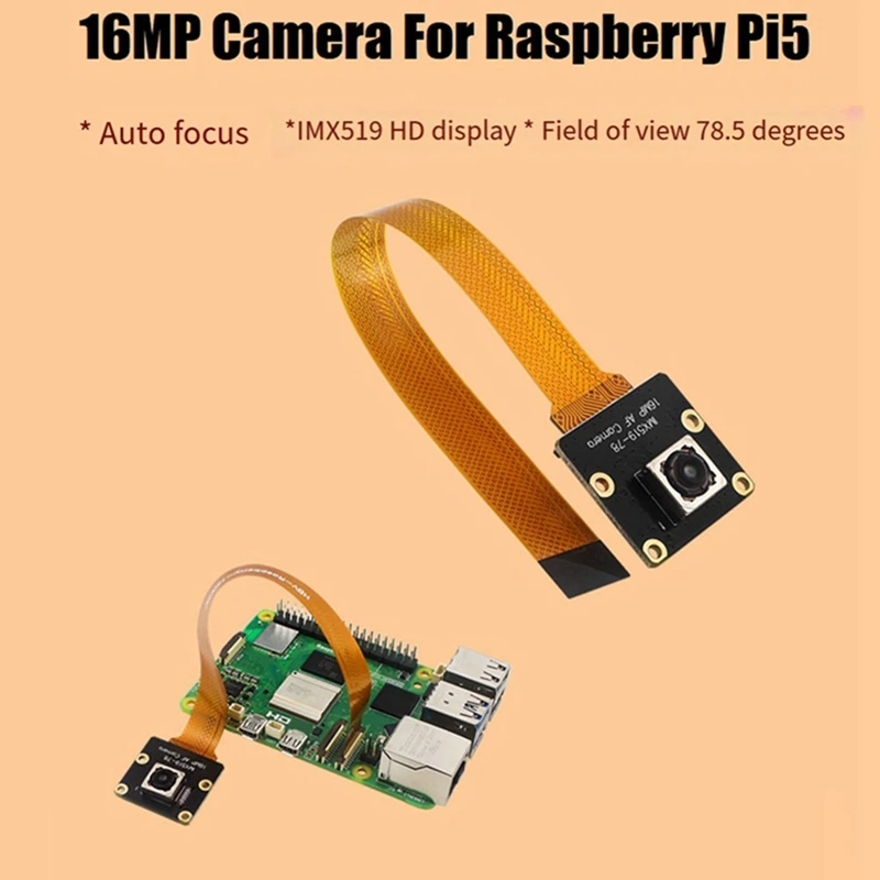 Фото 16-мегапиксельная камера для Raspberry Pi5, IMX519, автофокус, 78.5 °   Модуль камеры 4,28 мм для Raspberry Pi5 RPi5-A73M №4