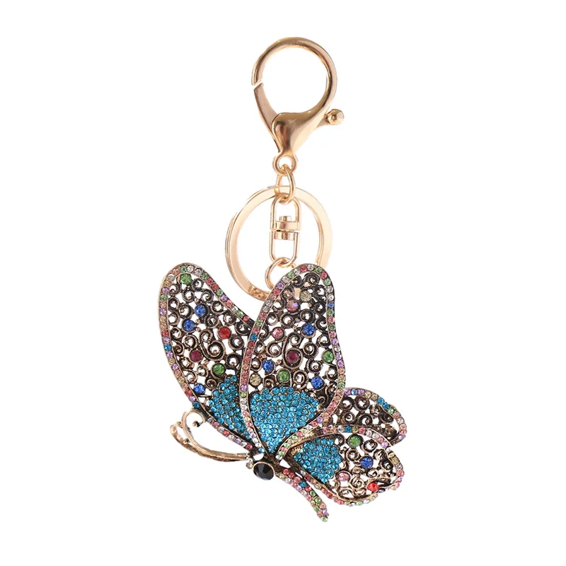 

Color Crystal Hollow Butterfly Metal European And American Keychain Pendant Creative Small Gift Bag Pendant