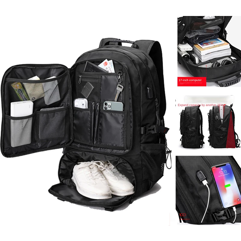 50L 60L 80L USB Expandable Men's 17 Inch Laptop Notebook Backpack Waterproof Travel Sport School Bag Pack for Male Female Women