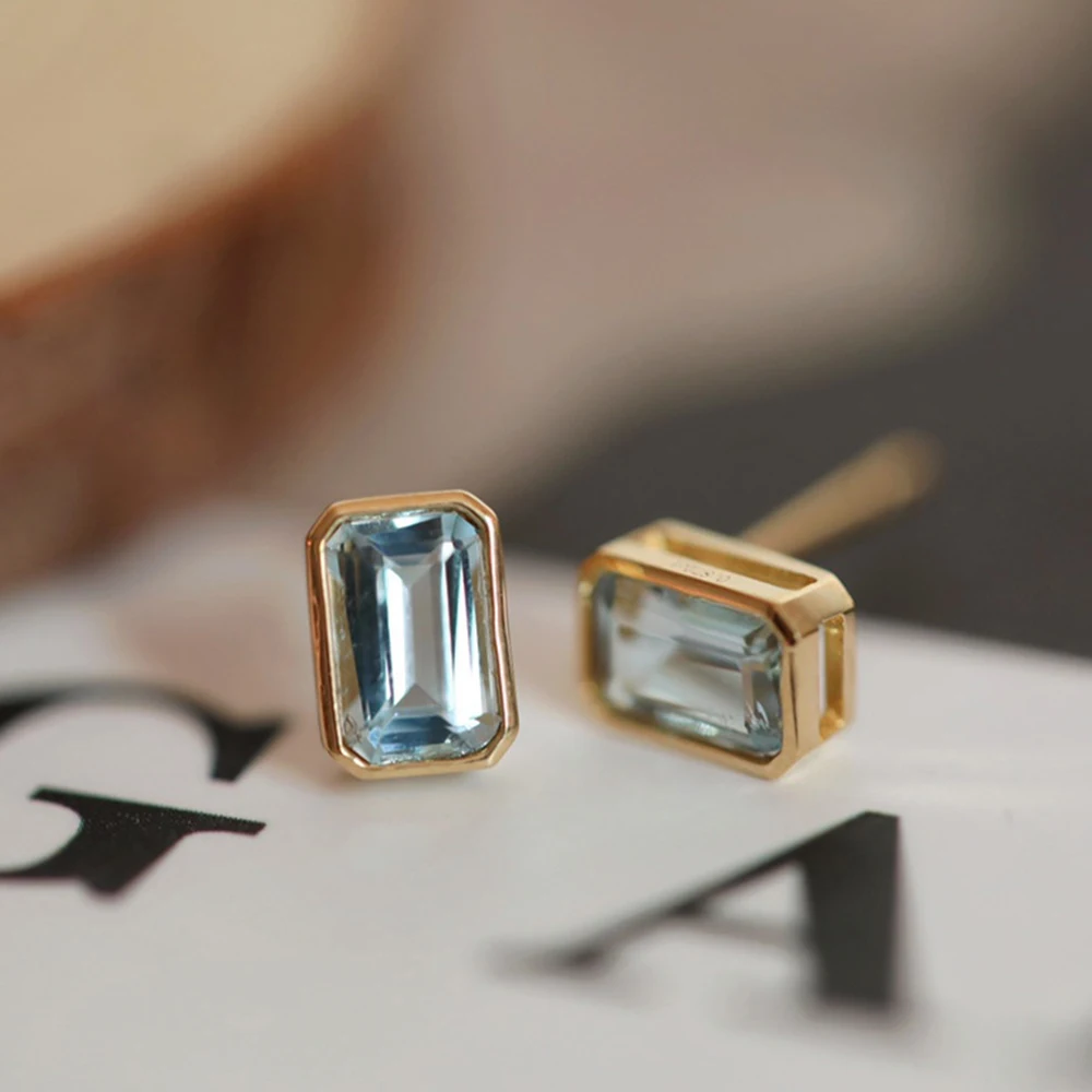 

WPB S925 Sterling Silver Earrings Zircon Sparkling Blue Baguette Stud Earrings Women's High Carbon Diamonds Luxury Jewelry Gifts