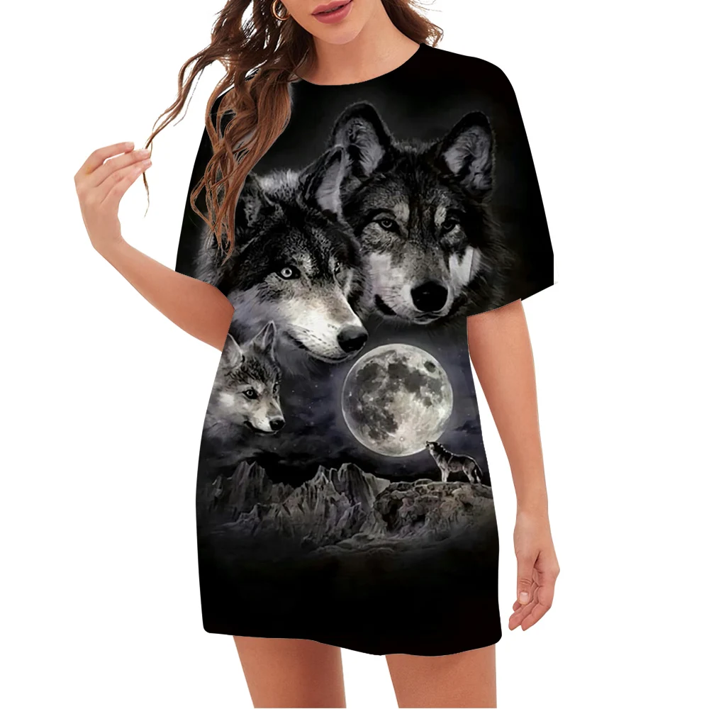 

CLOOCL Women T-shirt Newest Moonlit Night Wolf Pattern 3D Printed Loose Casual Short Sleeve Crew Neck T Shirt Summer Animal Tees