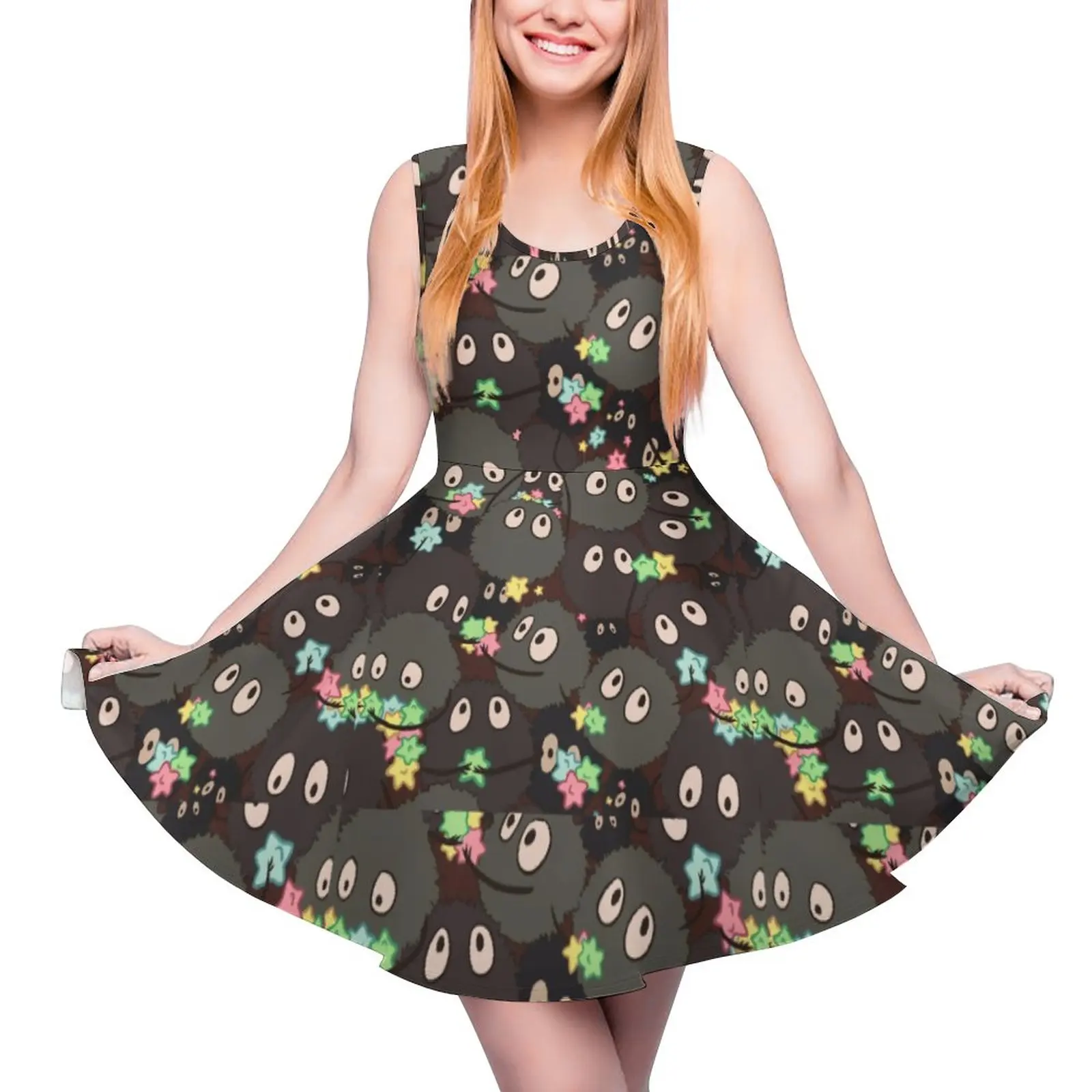 

Spirited Away Dress Kawai Russians Print Cute Dresses Sleeveless Street Style Skate Dress Womens Trendy Clothes Gift