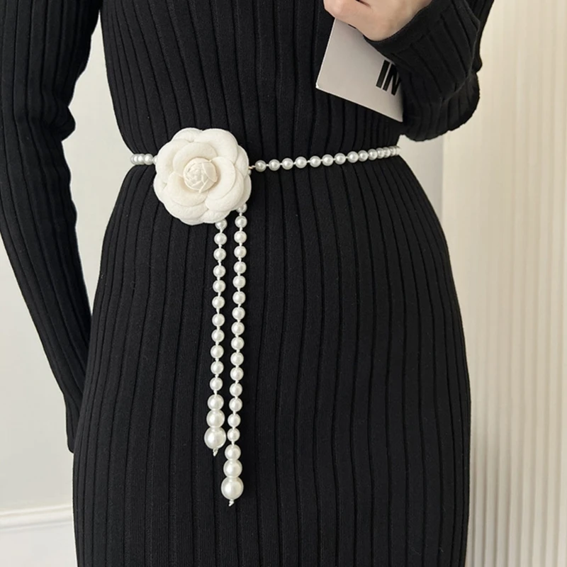 

Pearl Belly Chain Fashion Camellia Flower Waist Body Chains Waist Belt Jewelry Women Girls Party Ornament Waist Chain