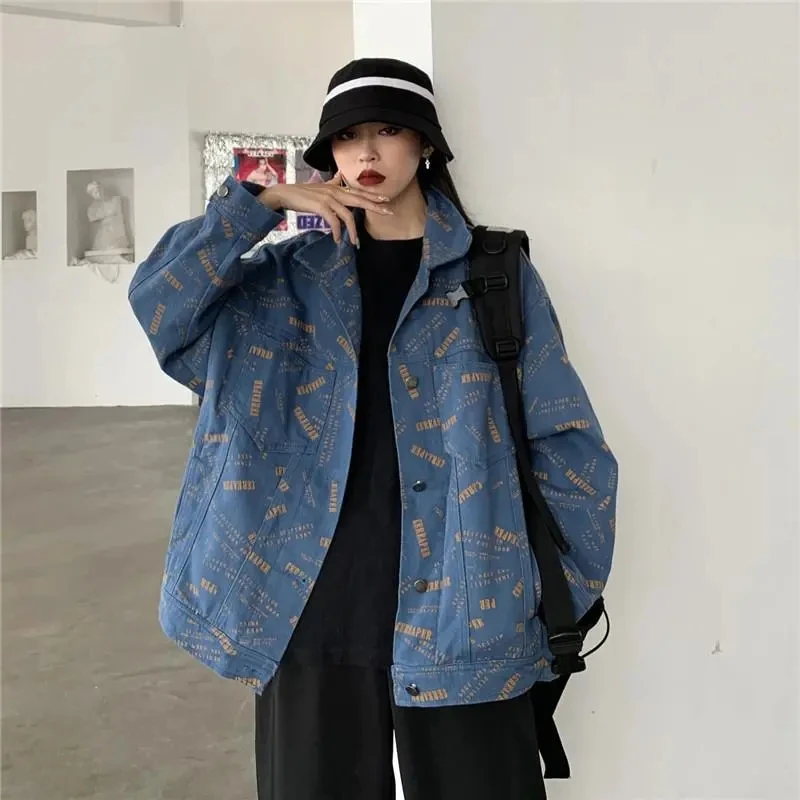 

Denim Jacket Women Spring Summer 2023 New Large Size Printing Jeans Coat Korean Fashion Casual Versatile Loose Outerwear Womens