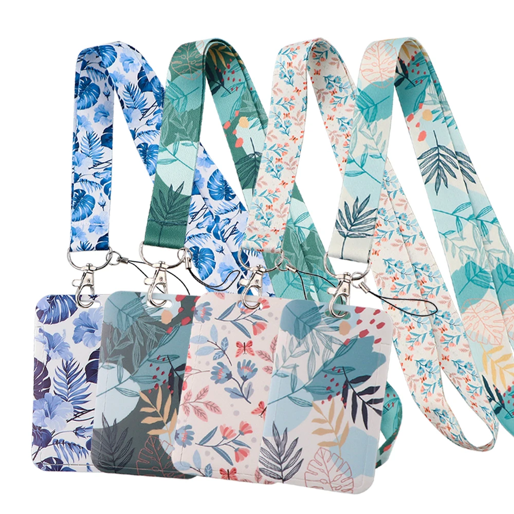 

Leaves Card Holder Green Trees Neck Strap Lanyard Keychain Badge Holder ID Bus Card Cover Lanyard for Keys Anti-lost Accessories