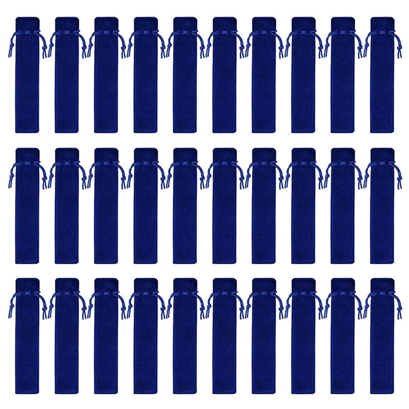

100Pcs Velvet Pen Pouch Blue Drawstring Pen Bag Single Pen Sleeve Holder Pencil Bag For School Office Business Gift