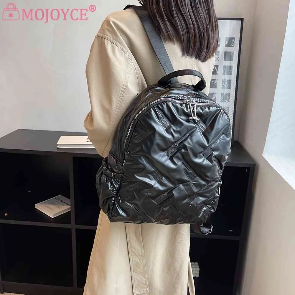 

Модный школьный рюкзак, стеганый женский рюкзак для ноутбука, хлопковая подкладка, женский водонепроницаемый рюкзак для колледжа на осень ...