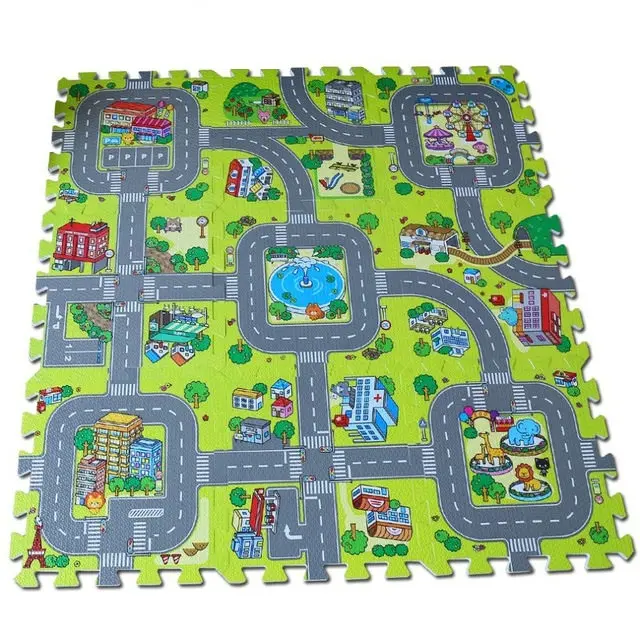 

[Funny] 9pcs/set City Road Garden EVA Foam puzzle Play Mat game sport Mat Rug Floor Soft Safe Crawling Carpets For Kids baby toy