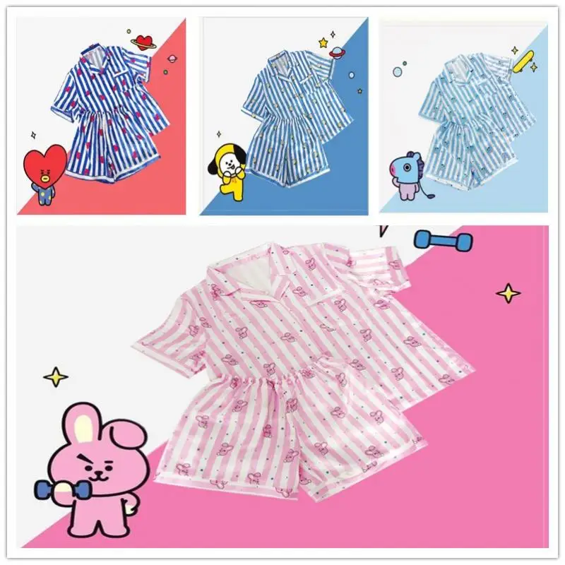 Мультфильм Bt21 TATA Пижама домашняя одежда повседневная одежда футболка с коротким рукавом шорты из двух частей летний костюм для мужчин и женщин