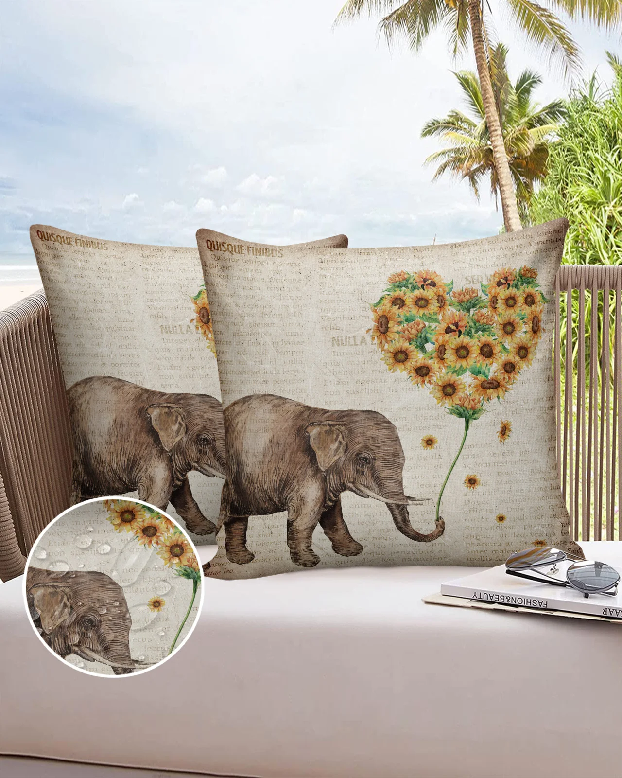 

Elephant Love Sunflower Animal Vintage Sofa Double-sided Printing Pillow Covers 30 X 50 Waterproof Square Pillowcase for Bedroom