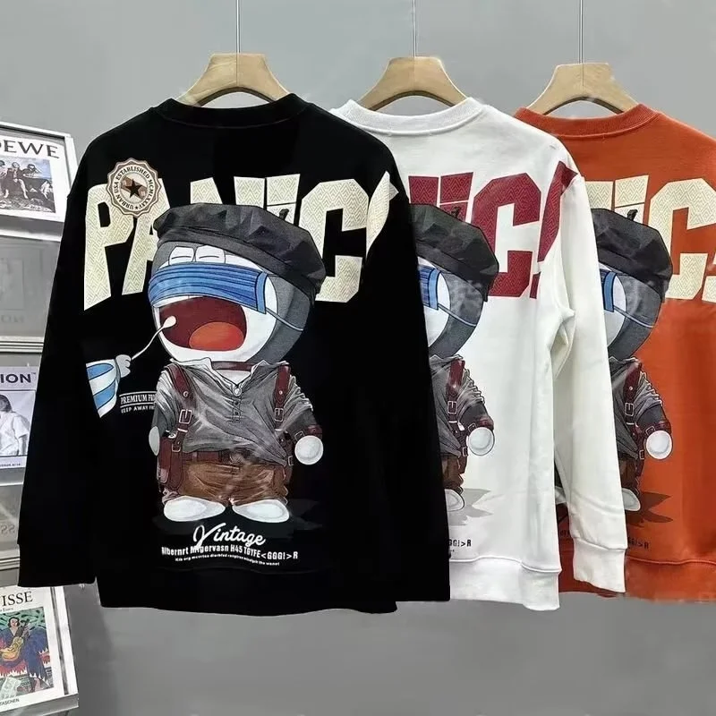 

Sprin Autumn Men's Sweatsirt Print Lon Sleeve Top Fasion Streetwear Men Clotin arajuku Cartoon Black Sweatsirt