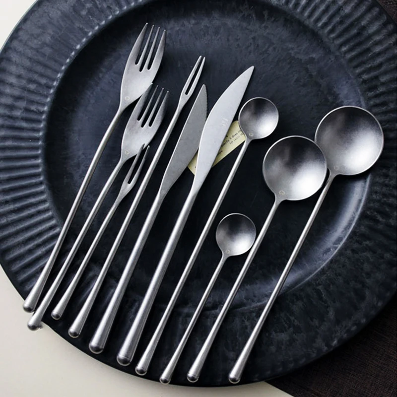 Retro 304 Stainless Steel Cutlery Set Western Dinner Knife Fork Spoon Vintage Special Forks Fruit Coffee Tea | Дом и сад