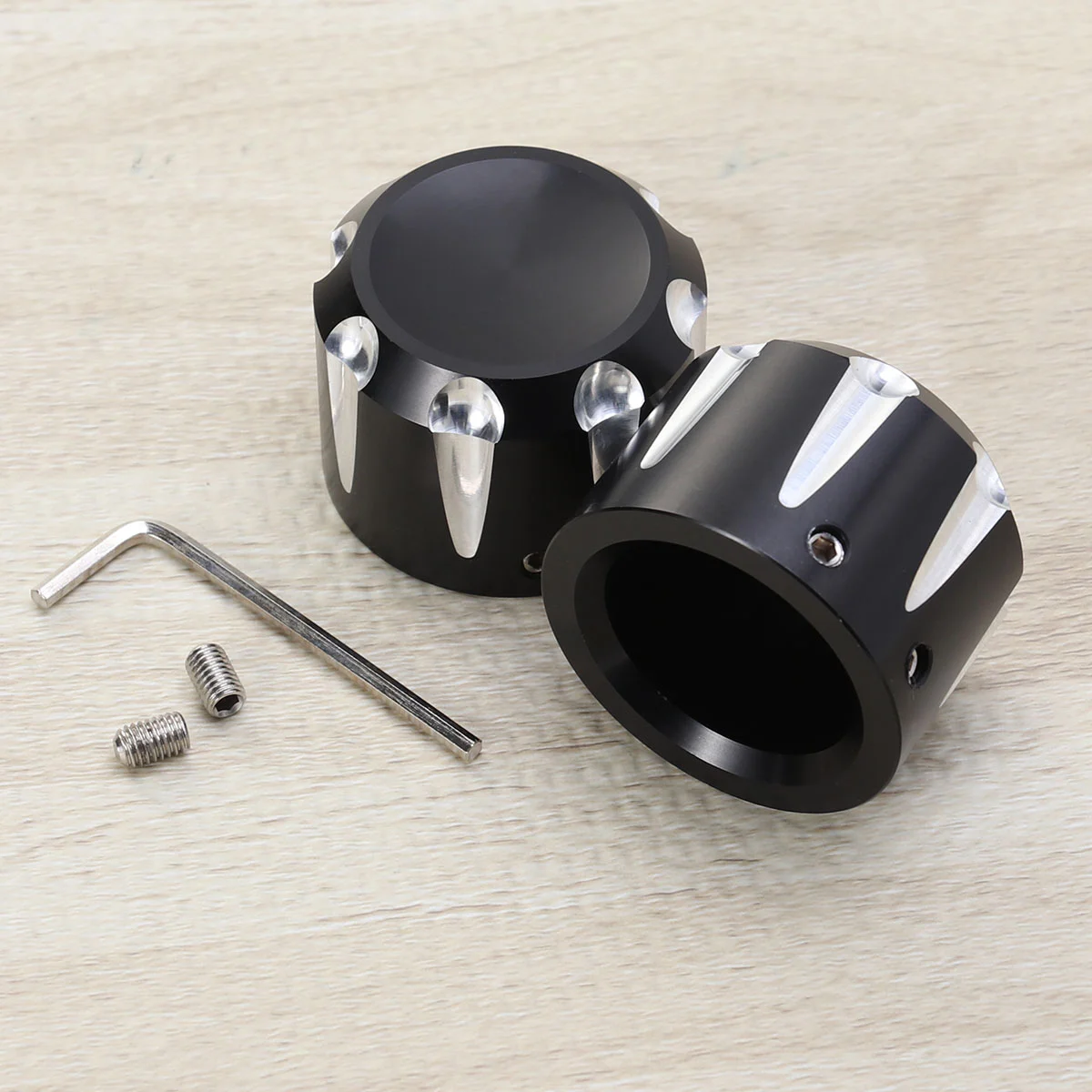 

2Pc Motorcycle Front Axle Nut Bolt Cover Softail V-Rod Sportster (Black)