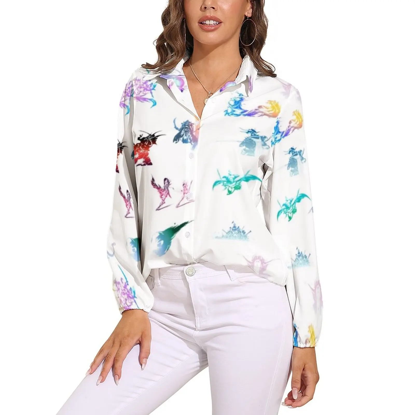 

Final Fantasy Blouse Japanese Collar Party Sexy Shirt Lady Plus Size Top Shirts