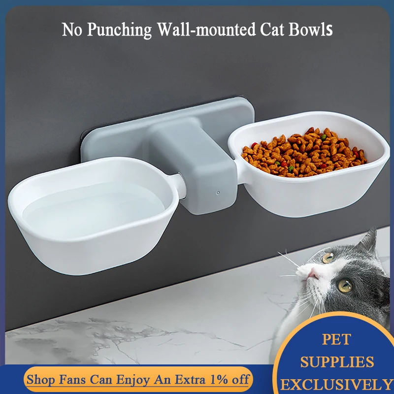 

Двойная миска для кошек, защита шеи, поднятая кормушка для кошек, приподнятая, свободная Пробивка, настенная подвесная миска для котят/кошек/воды, товары для домашних животных