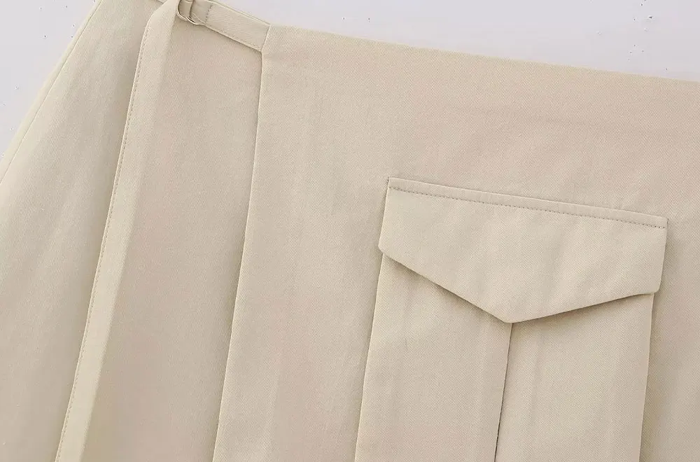 TRAF Women Fashion with Tied Patch Pocket Cargo Shorts Skirts Vintage High Waist Side Zipper Female Skort Mujer Casual Clothes